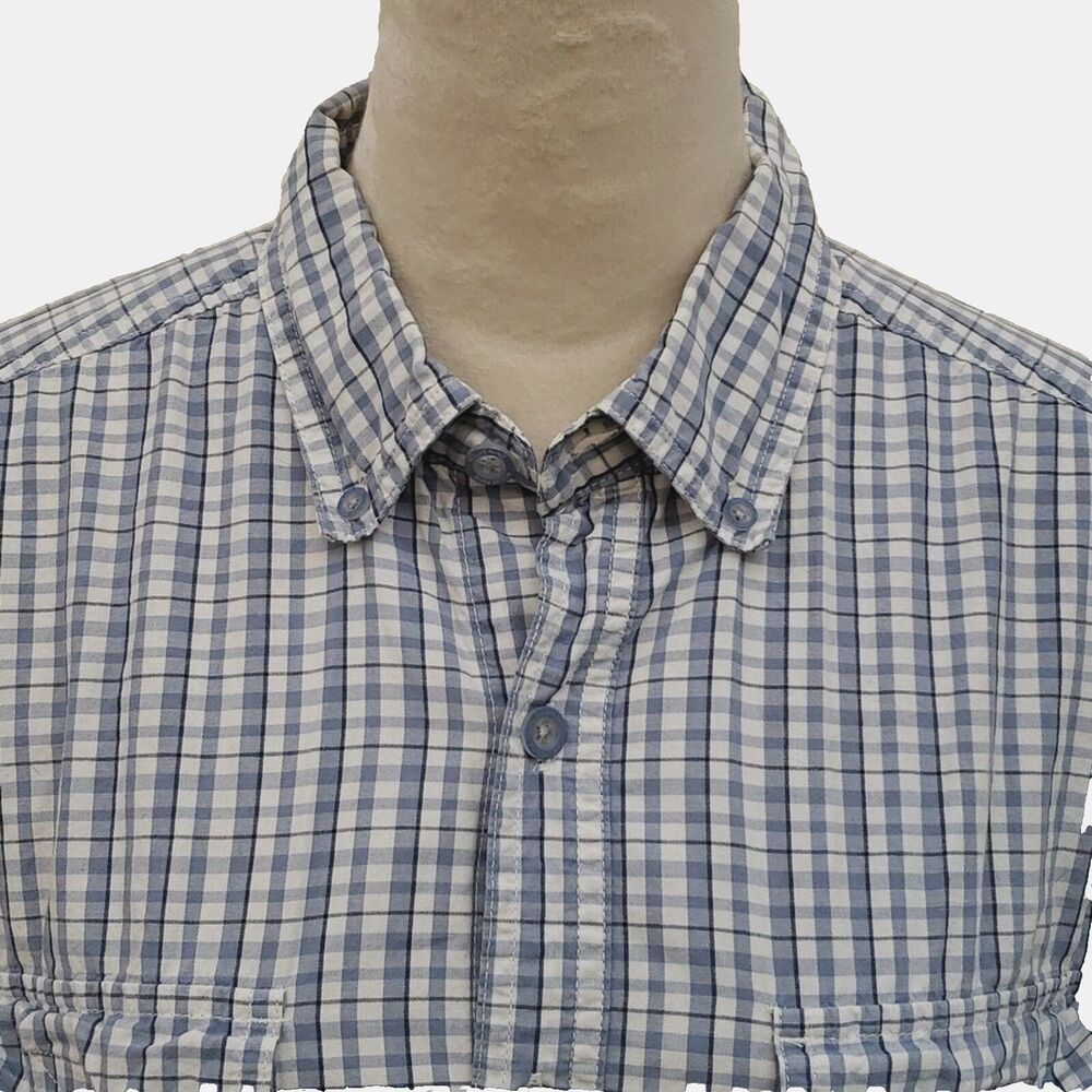 Wolverine Blue/Gray, White Check Outdoor Lightweight Short Sleeve Shirt, Size L